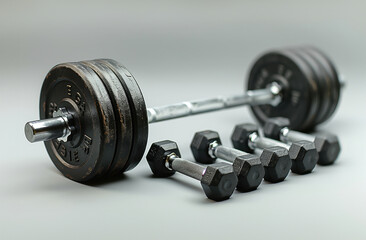 The barbells and dumbbells are made of cast iron with a black finish. 