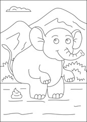 elephant funny pooping animal coloring book page