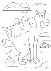 camel funny pooping animal coloring book page
