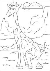 giraffe funny pooping animal coloring book page