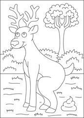 deer funny pooping animal coloring book page