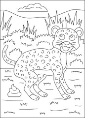 leopard funny pooping animal coloring book page