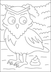 owl funny pooping animal coloring book page