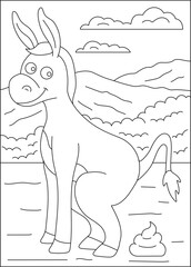 donkey funny pooping animal coloring book page