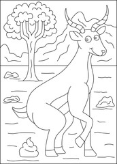 antelope funny pooping animal coloring book page