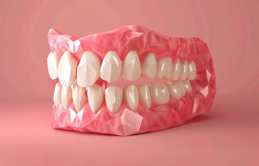 3D illustration of human teeth and gums. The teeth are made of a white material, while the gums are made of a pink material.