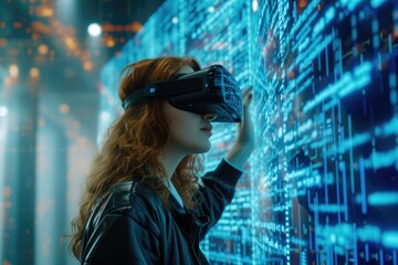 Tech Savvy: Woman Using VR in AI Digital Environment