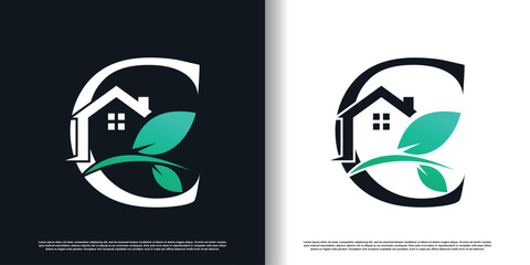 Green house logo design template with letter c concept Premium Vector