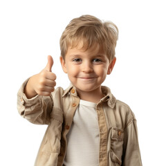  A smiling child giving a thumbs-up. An isolated image 