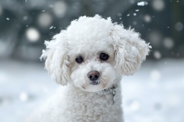 Adorable Bitchon dog snow. Happy pet. Generate Ai