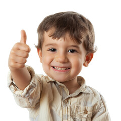  An isolated photo of a child showing a thumbs-up