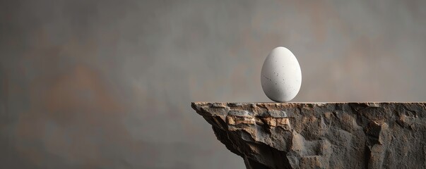Egg balancing on the edge of a cliff, tension and precariousness