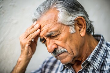 Fototapeta premium Elderly Man Holding His Forehead in Pain.