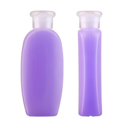 Purple Plastic Bottle for Shampoo, Liquid Soap or Lotion. Close - up Isolated on a White Background. File contains clipping path.