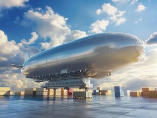 Futuristic airship cargo delivery