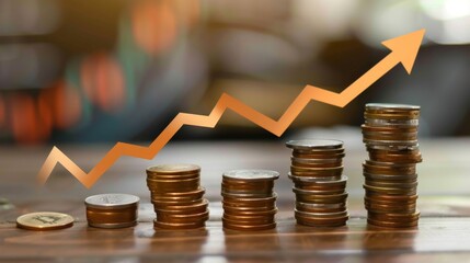 Growing Stacks of Coins with Rising Arrow.