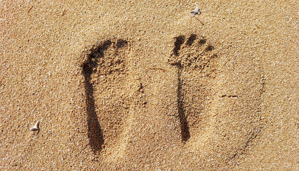 Footprint of a bare human foot in the beach sand