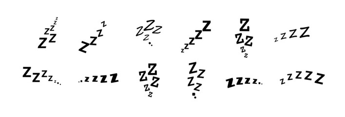 Zzz bed sleep snore icons snooze nap Z sound . Sleepy yawn or insomnia sleeper alarm clock Zzz line icons of goodnight deep sleep, bored or tired