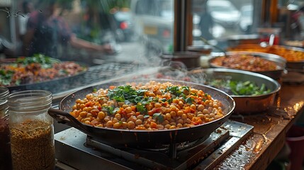 Obraz premium Cinematic street food cooking scene 