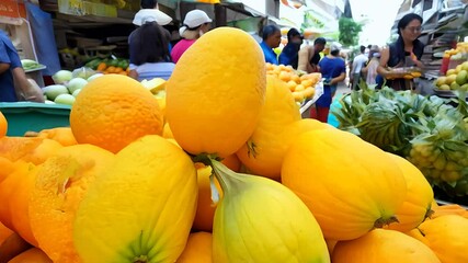 Fresh Oranges and Other Fruits at a Busy Southeast Asian Market - Powered by Adobe