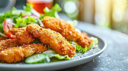 Crispy Chicken Tenders on a Salad
