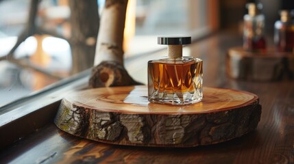 Perfume Bottle on Rustic Wooden Display