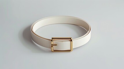 A minimalist thin waist belt with a delicate gold buckle, against a backdrop of pure white, adding understated elegance to tailored dresses and blazers.