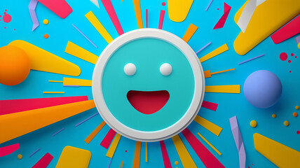 Obraz premium Pop art concept smile emoji. Blue colorful background in pop art retro comic style.