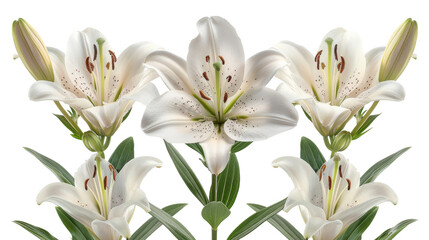 Elegant blooming lilies with buds isolated cut out on PNG format
