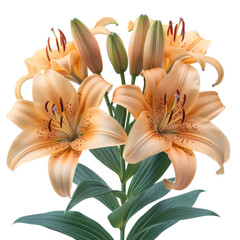 Obraz premium Elegant blooming lilies with buds isolated cut out on PNG format