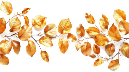 Fototapeta premium Elegant golden leaf border isolated cut out on PNG format