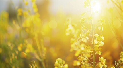 Sunlit Yellow Flowers in a Field