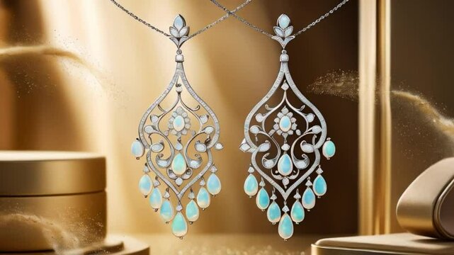 a pair of statement earrings with a unique design, luxurious materials, perfect for a special occasion