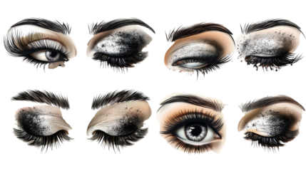set of Eyelashes collection false eyelashes isolated cut out on PNG format