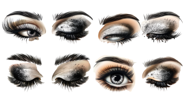 set of Eyelashes collection false eyelashes isolated cut out on PNG format