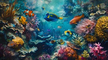 Obraz premium Underwater Paradise with Vibrant Coral Reef and Colorful Fish