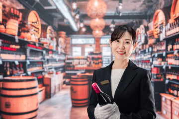 ワインを持つ女性のソムリエ