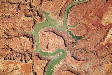 Aerial of the Colorado River and Lake Powell in the Glen Canyon National; Recreation Area; Utah