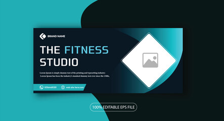 Fitness or gym never give up or facebook cover photo, web banner design template