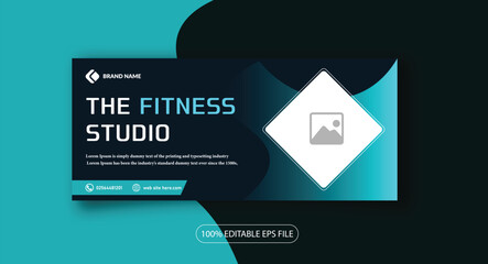 Fitness or gym never give up or facebook cover photo, web banner design template