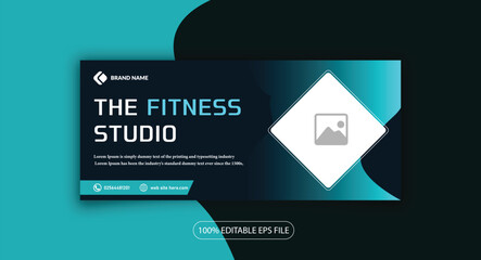 Fitness or gym never give up or facebook cover photo, web banner design template