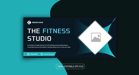 Fitness gym training studio facebook cover photo and web banner vector template