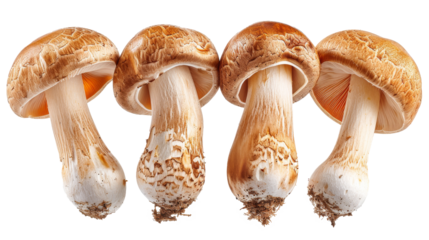 Flying champignon mushrooms isolated cut out on PNG format