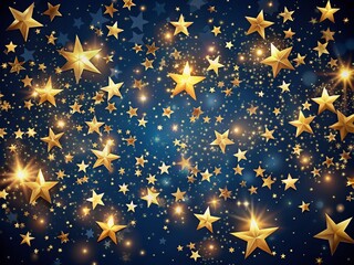 Dark blue background scattered with shimmering gold stars, evoking a sense of mystique and enchantment, perfect for adding celestial flair to graphic designs and digital art.