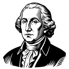 A black and white drawing of George Washington in a suit and tie