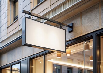 Empty retail storefront signage mockup with clear rectangular space for custom text or logo, set against a plain white background, awaiting design insertion.
