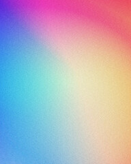 Vibrant multicolored grainy gradient texture blending from blue to pink and yellow noise textured background template