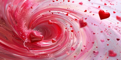 Fototapeta premium A colorful, swirling painting featuring pink hearts and flowing patterns, perfect for romantic themes.
