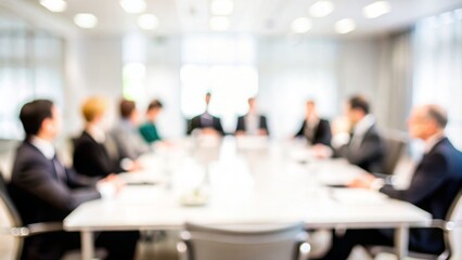 Formal Meeting Blur - A blurred background of a formal meeting setup with a focus on collaboration.
