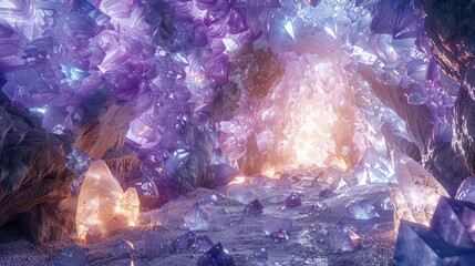 A crystal cavern filled with glowing gems and precious metals, in white background